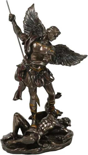 Vista 5 de Ebros Gift Iglesia Católica San Arcángel Miguel Piercing Satanás Lucifer con lanza Figura decorativa 10.25" H San Miguel Comandante del Ejército