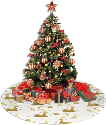 Vista 4 de Falda de árbol de Navidad de 36 pulgadas, falda de árbol de Navidad de ciervo dorado para decoración de Navidad en interiores, decoraciones