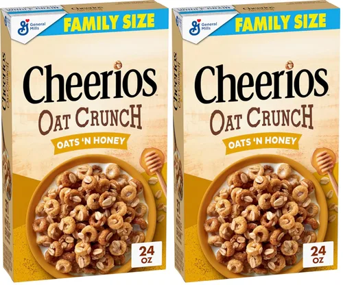 Vista 9 de Cheerios Oat Crunch Oats 'N Honey Cereal para desayuno, hecho con grano entero, tamaño grande, 18.2 onzas