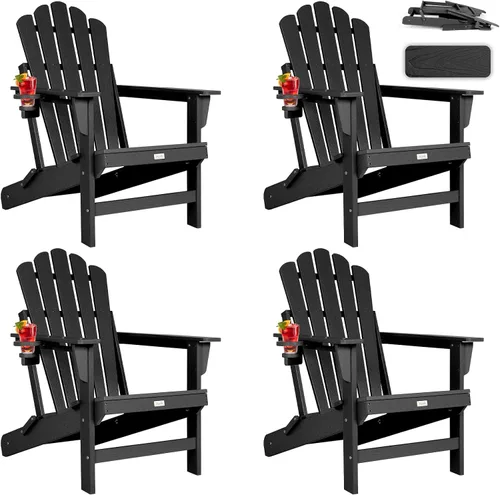 Vista 11 de Silla Adirondack plegable de gran tamaño, silla para hogueras de HDPE Negro