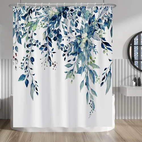 Vista 184 de Baocicco Cortina de ducha de mármol azul abstracto a rayas, decorativa, textura de lujo, línea moderna, decoración de acuarela, juego de cortinas