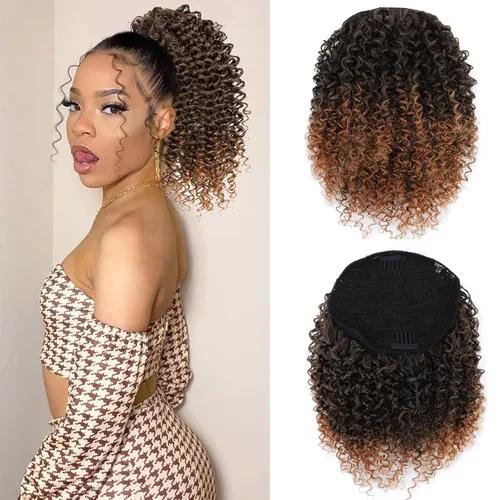 Vista 7 de Cola de caballo con cordón para mujeres negras, extensiones de cabello rizado para mujeres negras