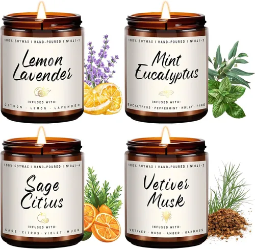 Vista 21 de Auelife Juego de velas de otoño Paquete de 4 velas perfumadas para el hogar – Regalos de velas para mujeres y hombres, velas de soja perfumadas