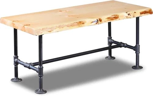 Vista 3 de Handcrafted SRLWerks - Mesa de centro industrial de tubería y madera, con borde vivo, estilo rústico, vintage, mesa de centro moderna, mesa