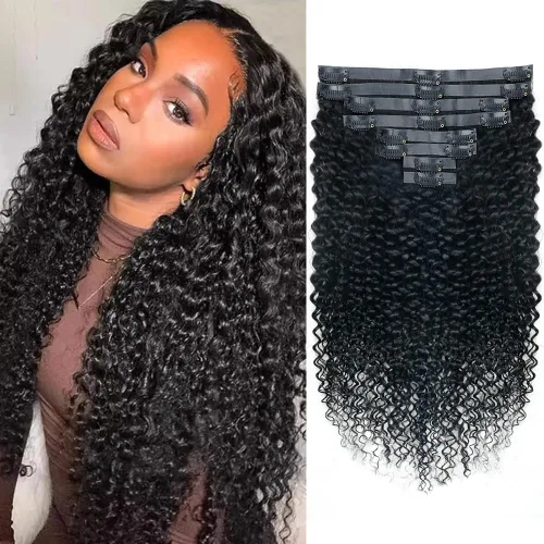 Vista 25 de Extensiones de cabello humano real rizado con clip, balayage, color marrón chocolate a rubio caramelo, 8 piezas con 18 clips, 4.23 oz/juego