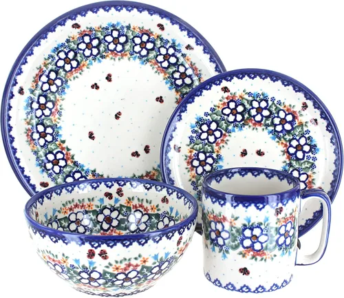 Vista 10 de Alyssa - Juego de 4 piezas de cerámica polaca Blue Rose - Servicio para 1