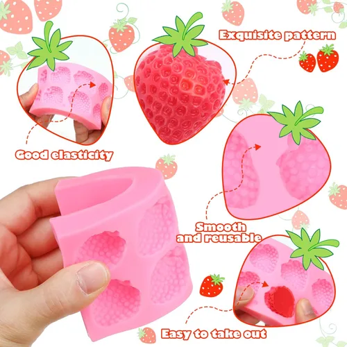 Vista 5 de Newtay Molde de fresa de silicona 3D para cupcakes y fresas para bricolaje, decoración de pasteles, galletas, chocolate, azúcar, polímero, arcilla