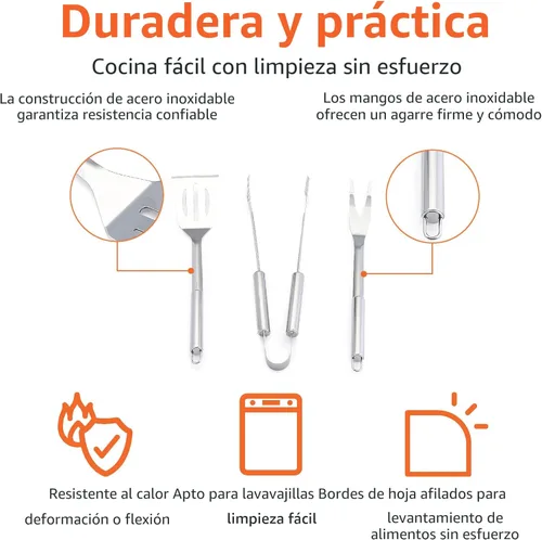 Vista 3 de Amazon Basics Juego de herramientas para barbacoa de acero inoxidable de 4 piezas con bolsa de transporte