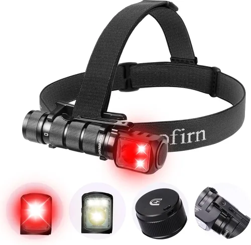 Vista 2 de sofirn Linterna frontal recargable HS42 con modo de luz roja, doble clip, 2100 lúmenes ultra brillante LED tipo C, puerto de carga IP66 impermeable