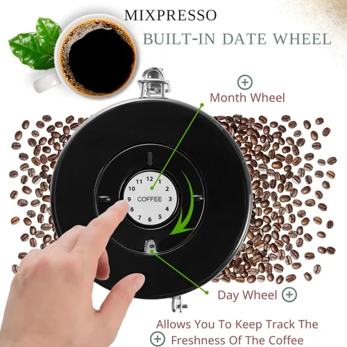 Vista 2 de Mixpresso Bote de café negro de 16 onzas, recipiente de café hermético de acero inoxidable, almacenamiento de té hermético en tarro con rastreador