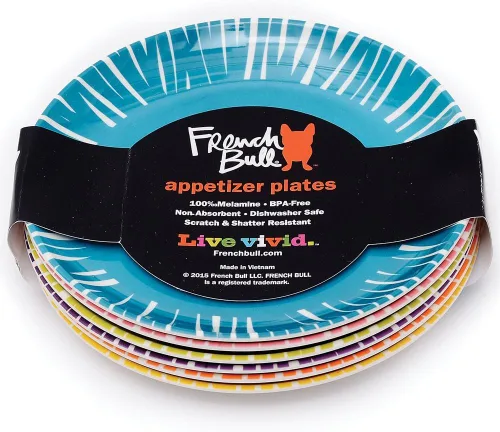 Vista 10 de French Bull Juego de 6 platos surtidos de melamina, vajilla de melamina, para servir, fiesta, plato, plato (plato de aperitivo de 6 pulgadas, flecos)