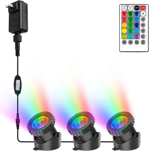 Vista 9 de 3000K - Luces de estanque blancas cálidas de 3000 K, focos LED sumergibles para paisaje, control de interruptor, impermeable, IP68, iluminación