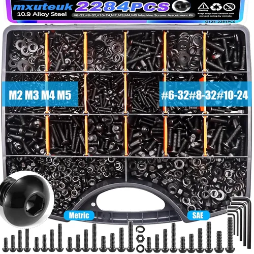 Vista 11 de mxuteuk Juego de tornillos M5 de 185 piezas, kit de tuercas, pernos y tornillos de cabeza hexagonal M5, pernos de acero de aleación de grado 12.9