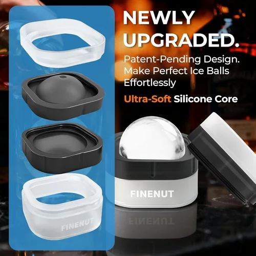 Vista 5 de Molde de silicona para hacer bolas de hielo con tapa, paquete de 4 – Molde redondo para cubitos de hielo de esfera grande de 2.5 pulgadas