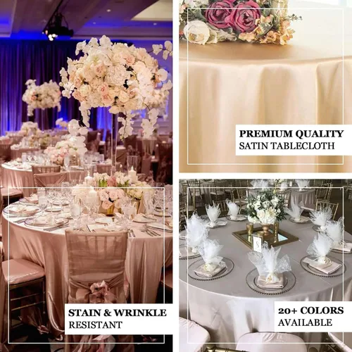 Vista 4 de Tableclothsfactory Mantel redondo de satén para cocina, comedor, catering, boda, fiesta de cumpleaños, eventos