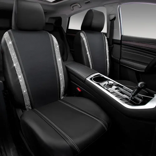 Vista 7 de CAR PASS - Funda de asiento de cuero con diamantes, para 2 asientos delanteros interiores, impermeable, universal, para el 95% de autos, camiones