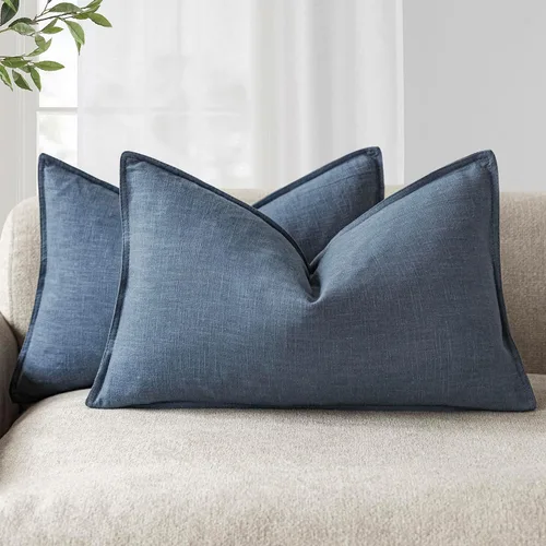 Vista 14 de Foindtower Paquete de 2 fundas de almohada decorativas de lino y liso, funda de cojín decorativa suave, estilo bohemio campestre para silla, sofá