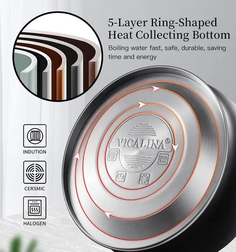 Vista 12 de Tetera y tetera de té, tetera de cocina de acero inoxidable de 2.64 cuartos de galón de grado alimenticio con silbato por inducción para estufa