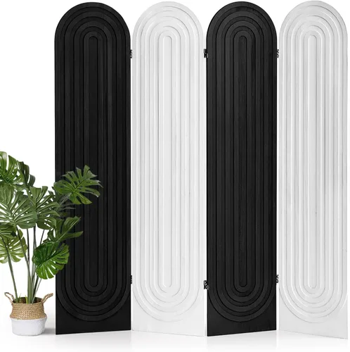 Vista 10 de Divisor de habitación y pantalla de privacidad plegable, 4 paneles de pared divisora de habitación arqueada de madera, pantalla de partición