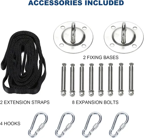 Vista 6 de ZELUS Juego de hamaca de yoga aérea, juego de hamaca de yoga fuerte, equipo de inversión de trapecio, incluye 2 correas de extensiones y kit