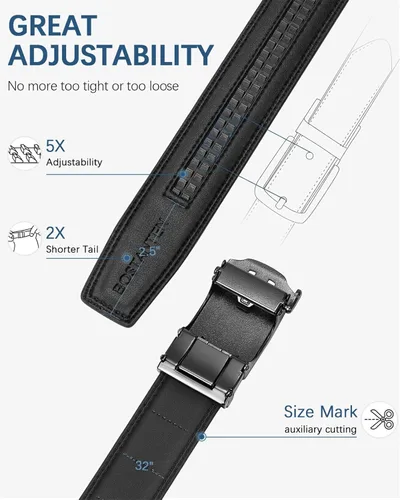 Vista 6 de BOSTANTEN Cinturón de cuero con trinquete para hombre, para atuendos formales e informales con hebilla ajustable, se ajusta a la medida.