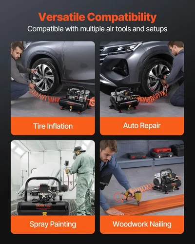 Vista 6 de VEVOR Compresor de aire, tanque de acero de 1 galón, compresor de aire libre de aceite de 1 HP 1.5 CFM a 90 PSI y presión máxima de 120 PSI