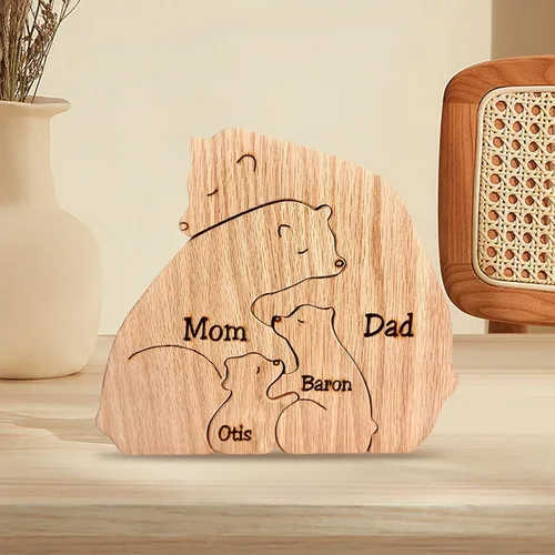 Vista 6 de Rompecabezas personalizado con nombre de la familia, rompecabezas de oso de madera, rompecabezas de madera personalizable de roble decorativo