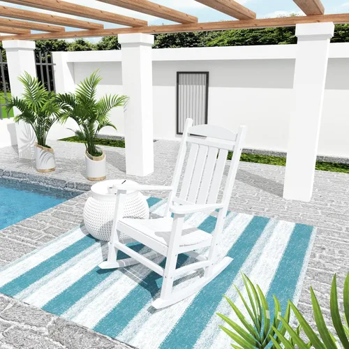 Vista 34 de WO Home Furniture Silla Mecedora de Patio Moderna para Exteriores HDPE Resistente a UV y Clima (Negro)