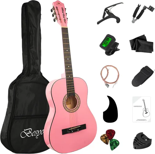 Vista 10 de Kit básico de guitarra acústica para principiantes de 38 pulgadas, bolsa de afinador, cuerdas de cejilla, bobinadoras, púas de correa, para Azul