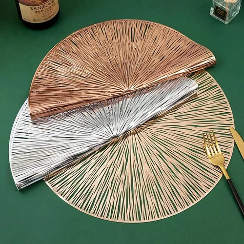 Vista 3 de 2/4/6pcs 38cm Round Hollow Waterproof Dining Placemats Gold, Heat Resistant Non-Slip PVC Table Mats for Home, Hotel Dining Restaurant