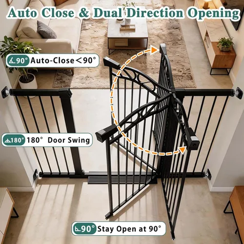 Vista 5 de Fairy Baby Puerta de bebé de 29.53 a 32.28 pulgadas de ancho con puerta, puertas de bebé para escaleras montadas a presión sin taladro, puerta
