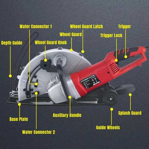 Vista 9 de Steel Force KPC 3551 - Sierra de hormigón circular eléctrica con cable eléctrico de 14 pulgadas, cortador de ángulo de potencia de 2600 W con línea