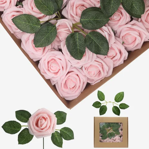 Vista 40 de Flores artificiales, rosas falsas de espuma de aspecto real, combo de flores artificiales de boda para ramos de boda, centros de mesa, arreglos