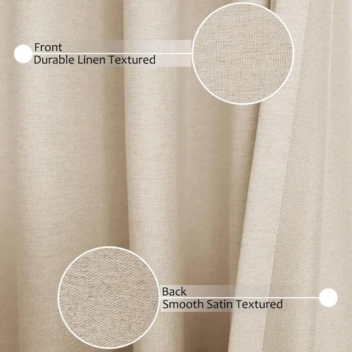 Vista 85 de Frelement Cortinas opacas de lino natural, paneles de cortinas con bolsillo para barra y pestaña trasera, para sala de estar, cortinas
