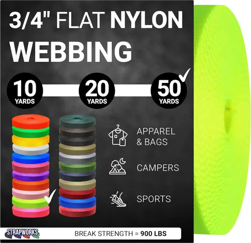 Vista 25 de Strapworks Rollo de correa de nailon resistente de 3/4 pulgadas para cinturón, mochila, eslinga, collar, correa, correas y más, 10, 20 o 50 yardas