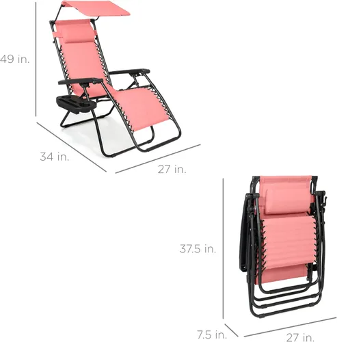 Vista 113 de Best Choice Products Silla reclinable plegable de gravedad cero para exteriores, de patio, para salón al aire libre, con toldo ajustable