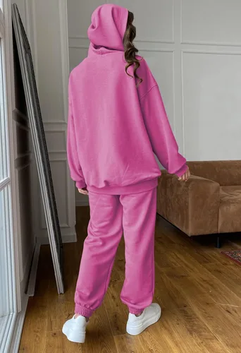 Vista 4 de Fixmatti Sudaderas con capucha para mujer, sudadera de manga larga, pantalón deportivo, 2 piezas