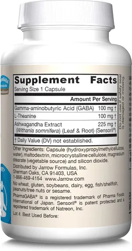 Vista 10 de Jarrow Formulas GABA Soothe, suplemento dietético de 3 ingredientes para relajación y estrés ocasional, 30 cápsulas vegetales, suministro para 30