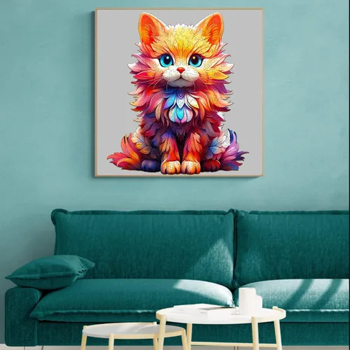 Vista 7 de Rompecabezas de madera, con forma de gato dócil, 190 piezas de 11.2 x 9.8 pulgadas. Rompecabezas ecológico con forma de animal único, regalo