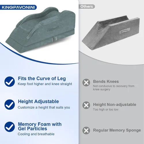 Vista 8 de KingPavonini Almohadas ajustables de elevación de piernas para después de la cirugía, curva ergonómica mantiene la rodilla recta, almohada de espuma