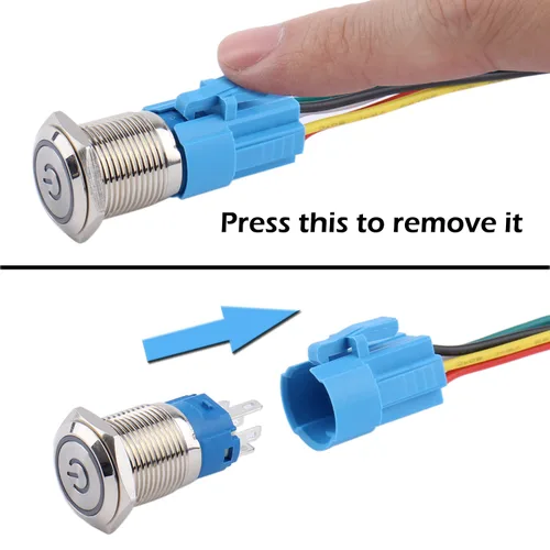 Vista 3 de 2 piezas de interruptor de botón de metal de cierre de 16 mm, 12V-24V, encendido/apagado, 1NO 1NC, impermeable, autoblocante, carcasa plateada