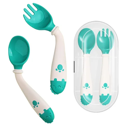 Vista 11 de Deejoy Utensilios para niños pequeños, juego de cubiertos para autoalimentación con estuche de viaje, cucharas y tenedores para bebés con mango