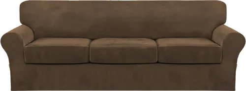 Vista 20 de FantasDecor Fundas de terciopelo para sofá de 2 piezas para sala, con cojín individual, protector elástico de muebles para mascotas, lavable a Negro