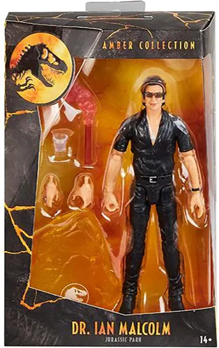 Vista 2 de Mattel Jurassic World Amber Collection Dr. Ian Malcolm - Figura de acción coleccionable de 6.5 pulgadas con soporte de exhibición, par extra