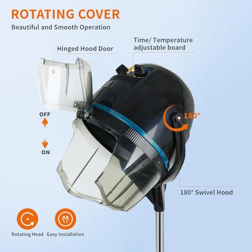 Vista 3 de JupiterForce Secador de pelo profesional con capucha de 1300 W, ajustable, con ruedas enrollables, para hogar, salón, spa, equipo de belleza