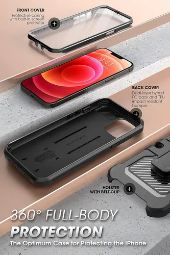 Vista 5 de SUPCASE Funda para iPhone 13 Pro Max con protector de pantalla (Unicorn Beetle Pro), [soporte integrado y clip para cinturón] Funda protectora