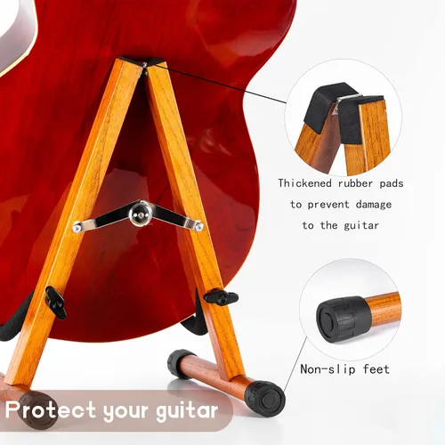 Vista 4 de Soporte para guitarra, soporte de madera para guitarra acústica, con marco en A, plegable, para bajo, violonchelo, banjo, mandolina, ukelele