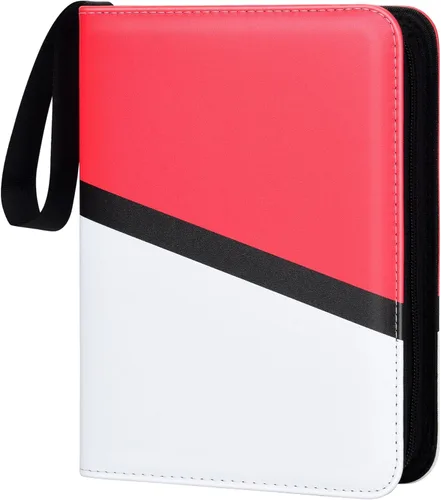 Vista 9 de Carpeta para tarjetas coleccionables de 4 bolsillos con cremallera y correa de mano, capacidad para hasta 400 tarjetas, carpeta TCG de piel