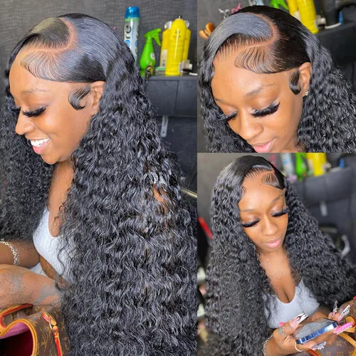 Vista 10 de Pelucas de cabello humano ondulado con encaje frontal de cabello humano prearrancado HD, transparente, pelucas de encaje húmedo y ondulado, densidad