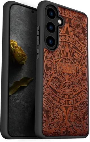 Vista 9 de Carveit Funda de madera para Galaxy S24 [madera natural y TPU suave negro] a prueba de golpes, diseño único de madera compatible con Samsung S24